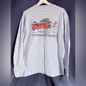 Vineyard Vines Men's Light Blue Christmas Long Sleeve Tee